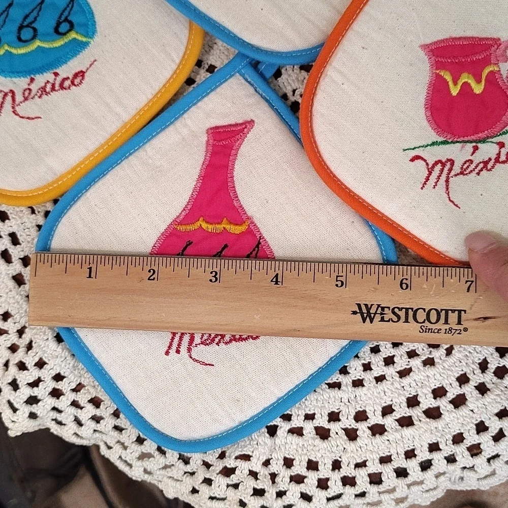 Mexico Potholders Hotpads Applique Embroidered Set Of 4 5x5